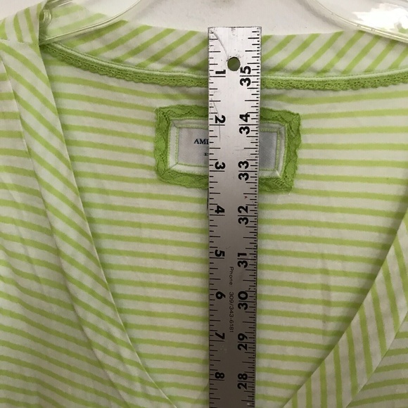 American Eagle Women's Knit Top Lime Green White Stripe Top Large Pull Over - Picture 8 of 11